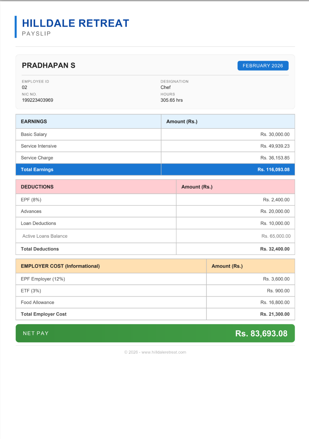 Payslip sample screenshot